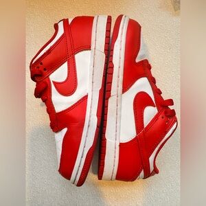 Nike kids dunk low shoes size 2 red and white